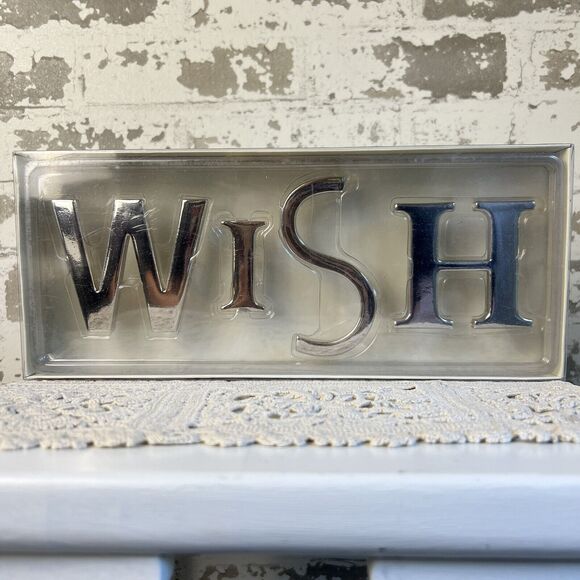 Pottery Barn “WISH” Board Shadow Box Push Pin Letters Chrome Silver 3” Manifest‎ - Picture 1 of 9
